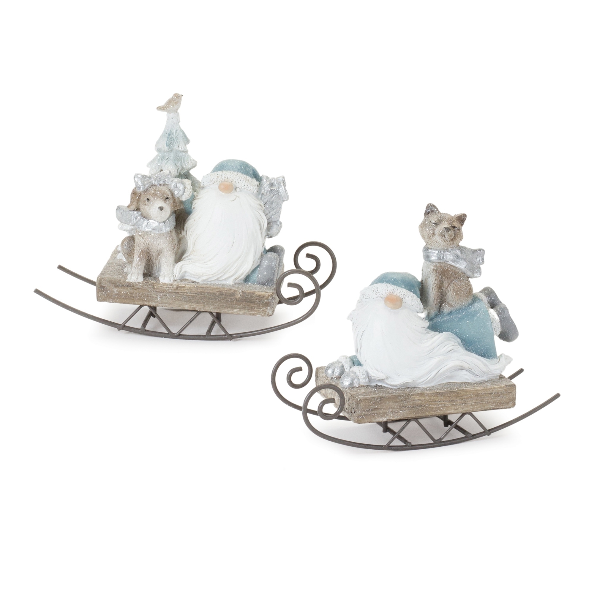 Santa on Sled (Set of 2) 5”H Resin - 6