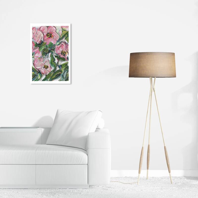 Wynwood Studio Canvas Floral and Botanical Inside Joy Pink and Pastel Pink Farmhouse Wall Art Canvas Print - Pink, Green - 24 x 16