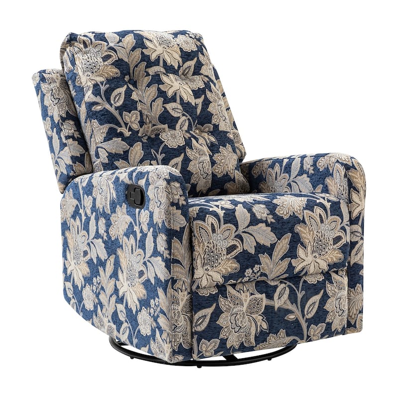 Arlette Contemporary Floral Manual Swivel Recliner with Tufted Back and Angle Adjustment Button
