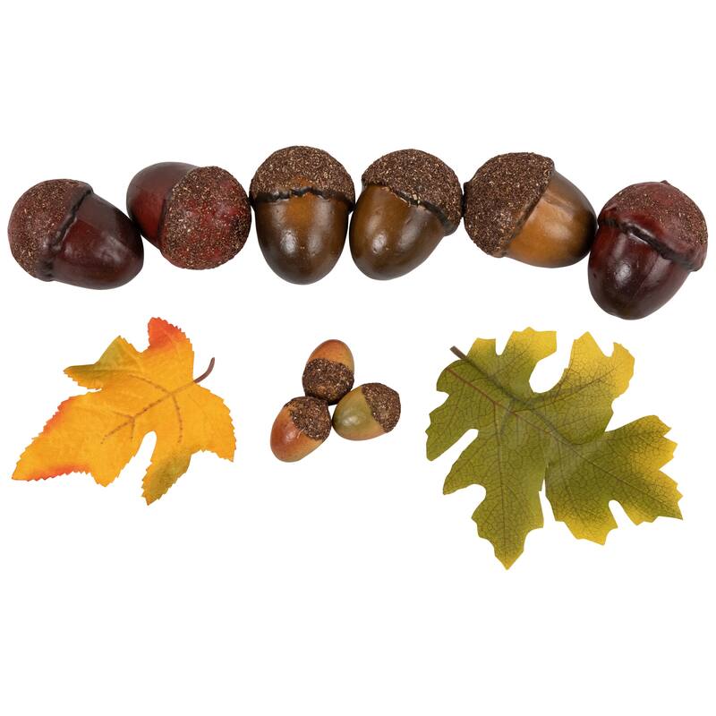 Fall Harvest Artificial Acorns and Maple Leaves Decoration Set - 11 Piece