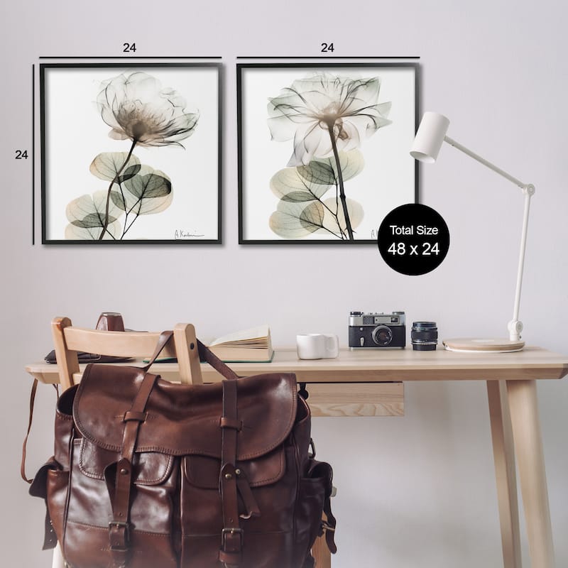 Stupell Cream Transparent Floral Framed Giclee Art Design By Albert Koetsier (Set of 2)