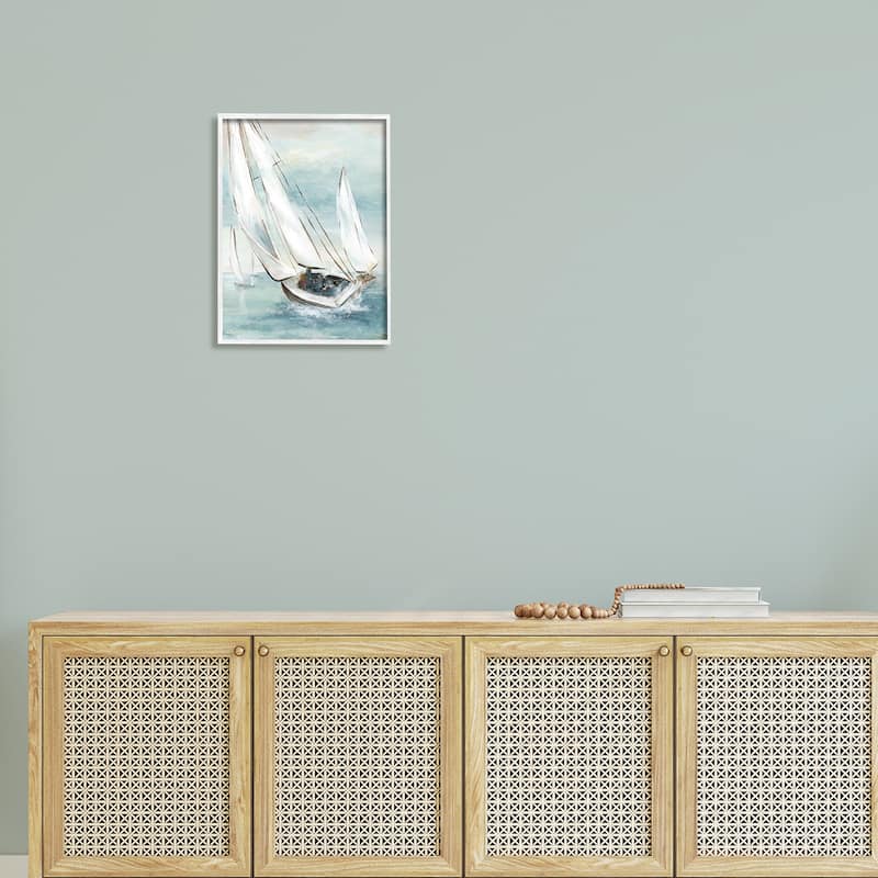 Stupell Sailboat Watercraft Sailing Water Splashing Ocean Waves Framed Wall Art - Blue