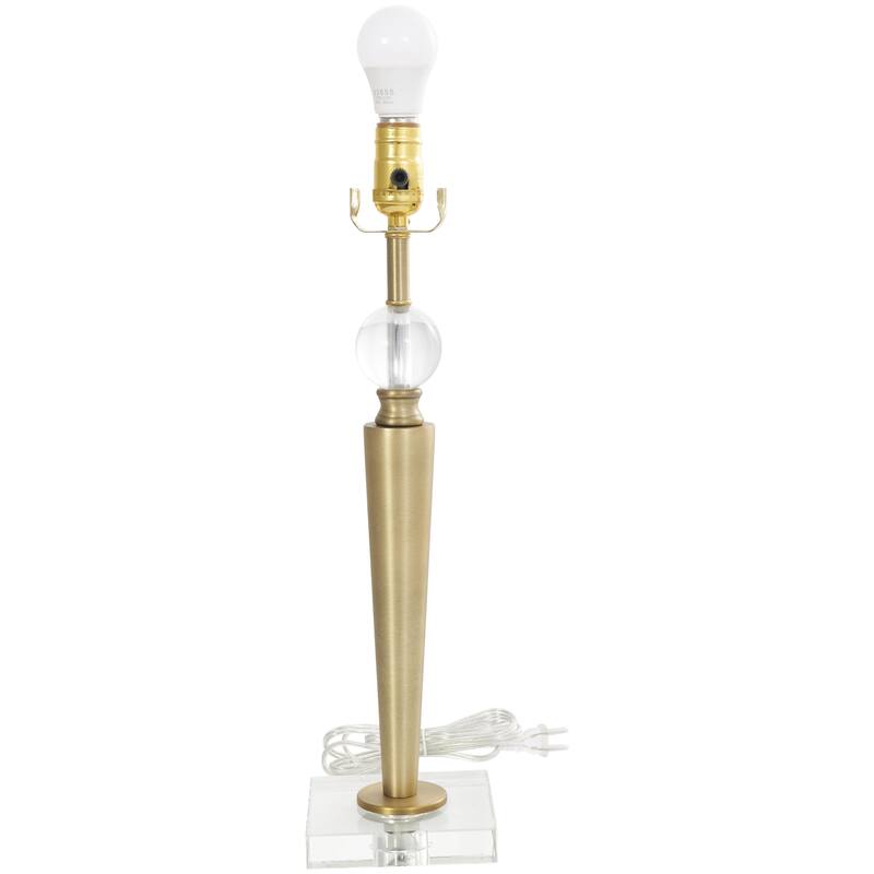 Gold Metal Inverted Cone Shaped Room Accent Lamp with Glass Ball Accent and Square Base