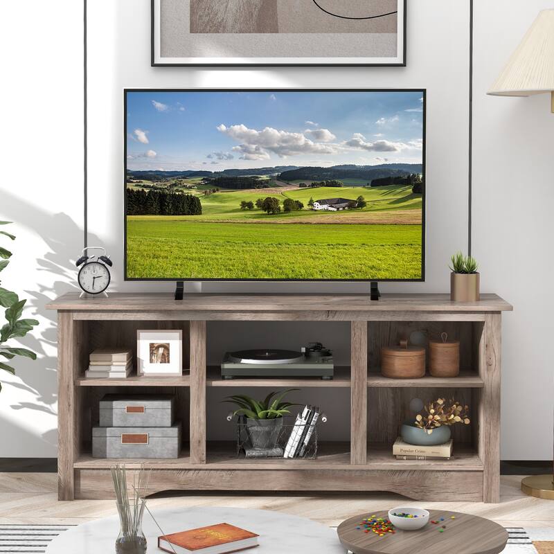 Engineered Wood 65 inches TV Stand with 6 Storage Cubby Shelves and Fireplace Space - 58" x 16" x 24.5"