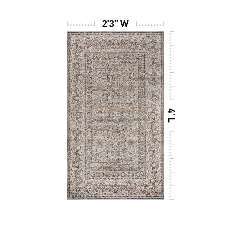World Rug Gallery Vintage Border Stone Gray Indoor High-Low Area Rug