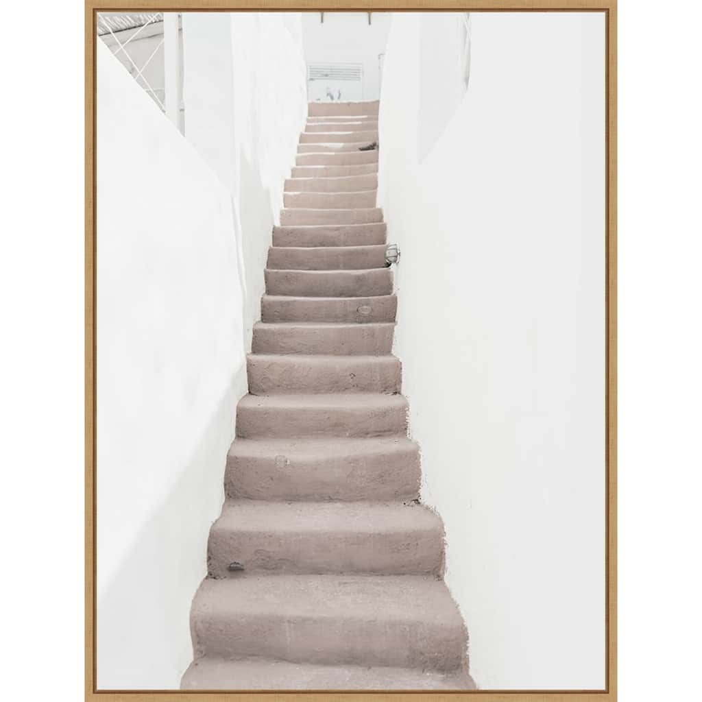 Ascending Santorini Stairs by Bella Eve Framed Canvas Wall Art Print - Sylvie Natural