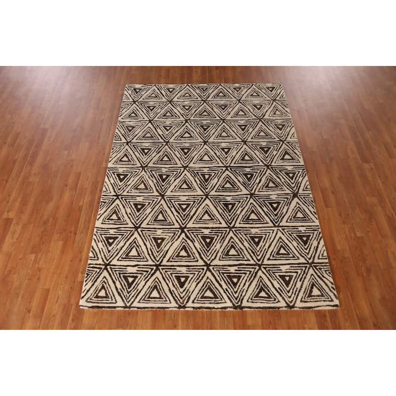 Geometric Modern Indian Area Rug Handmade Bedroom Wool Carpet - 5'3" x 7'7"