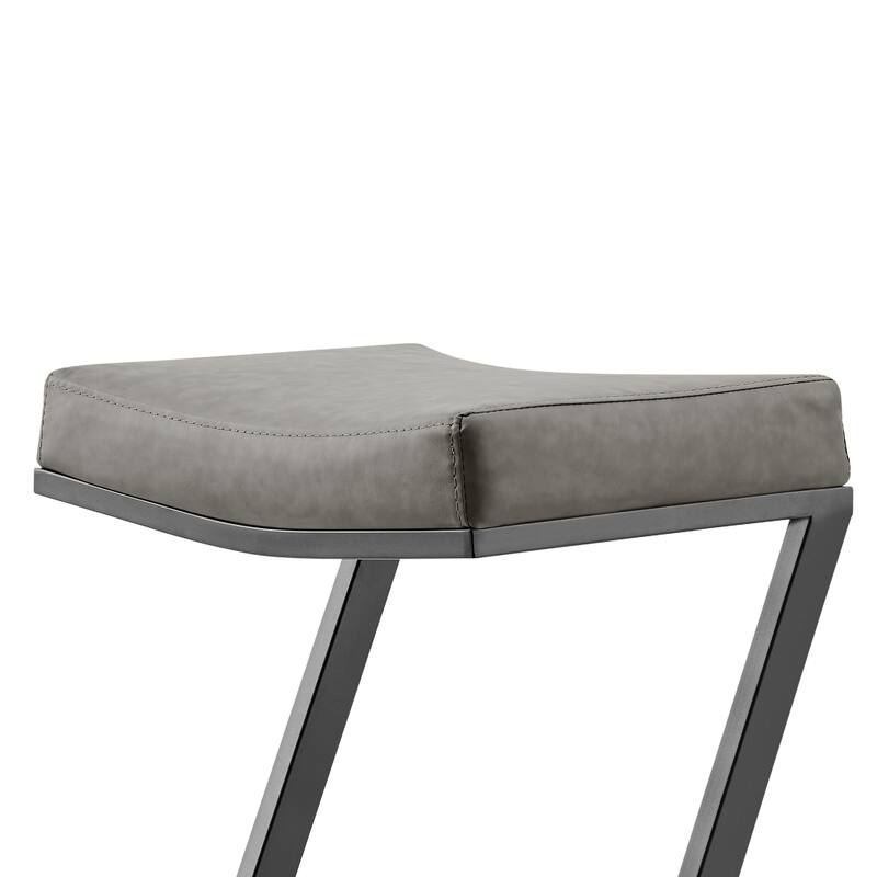 Alta Backless Barstool, Z Black Iron Footrest, Gray Faux Leather