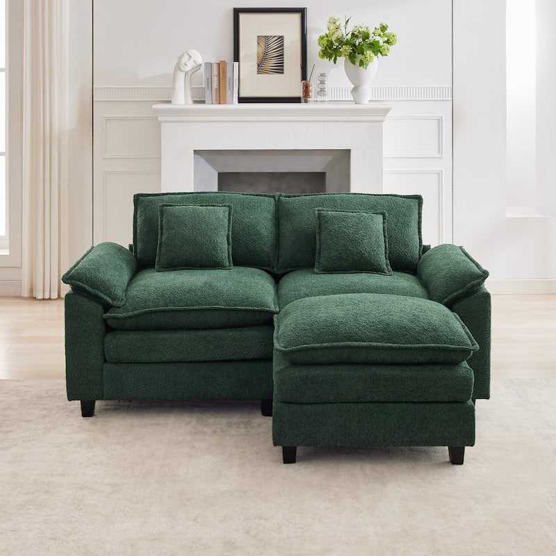 78" Comfy Cloud Couch Sectional Loveseat Boucle Sofa With Ottoman and Wide Armrests