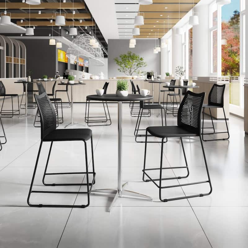 Stackable Sled Base Counterstool with Vented Back and Integrated Footrest - 19.75"W x 22"D x 37.5"H