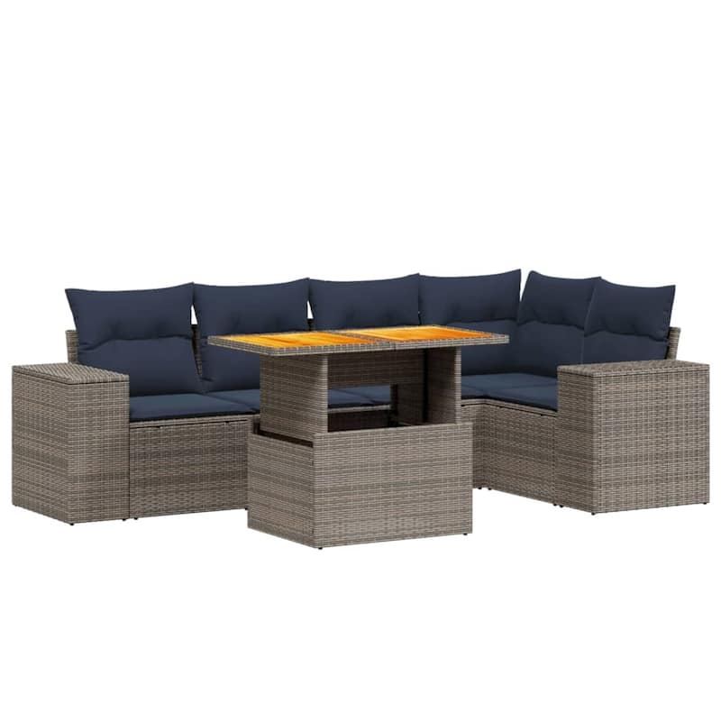 vidaXL Patio Sofa Set with Cushions Outdoor Furniture 6 Piece Poly Rattan - 24.4 x 24.4 x 27.2