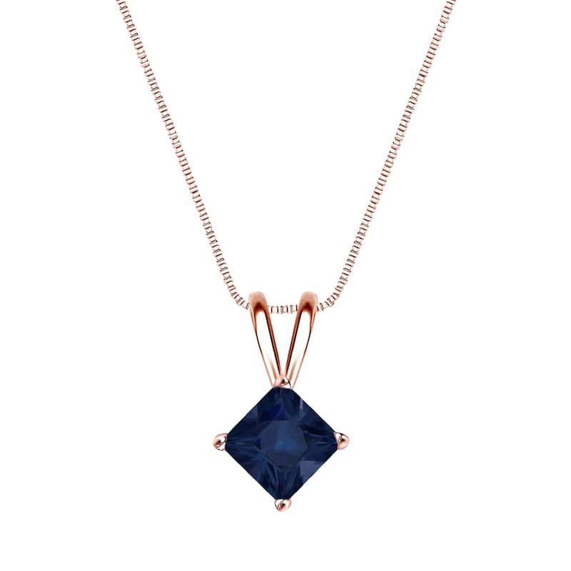 Auriya 14k Gold Princess-cut Sapphire Solitaire Necklace 1/2ct TW - Rose