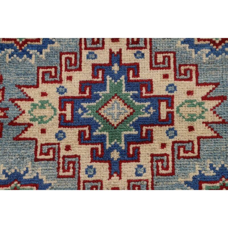 Light Blue Kazak Accent Rug Hand-Knotted Bedroom Wool Carpet - 2'7" x 3'10"