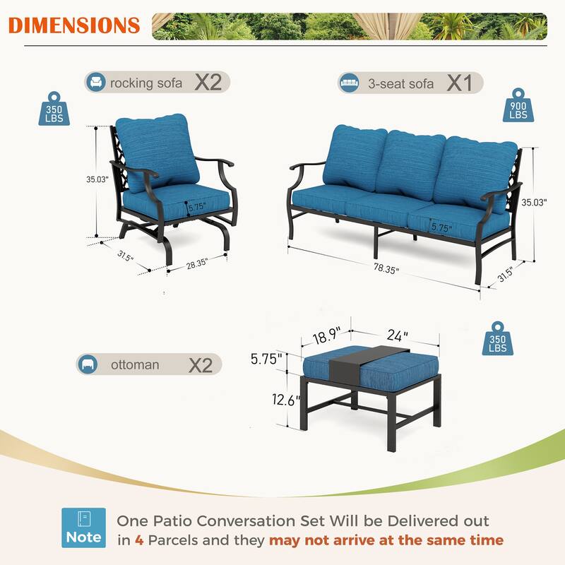 MAISON ARTS 4/5-Piece Patio Conversation Sets, Sofa Set with 2 xSingle Sofa Chairs, 1 x 3-seater Sofa and Coffee Table/Ottomans