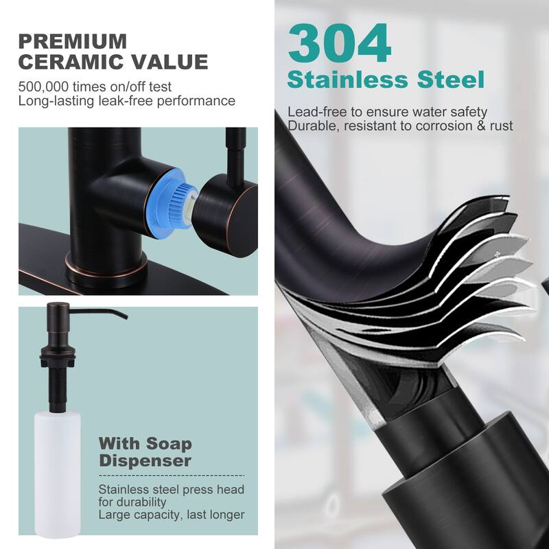 WOWOW Single Handle Waterfall Pull Down Sprayer Kitchen Faucet