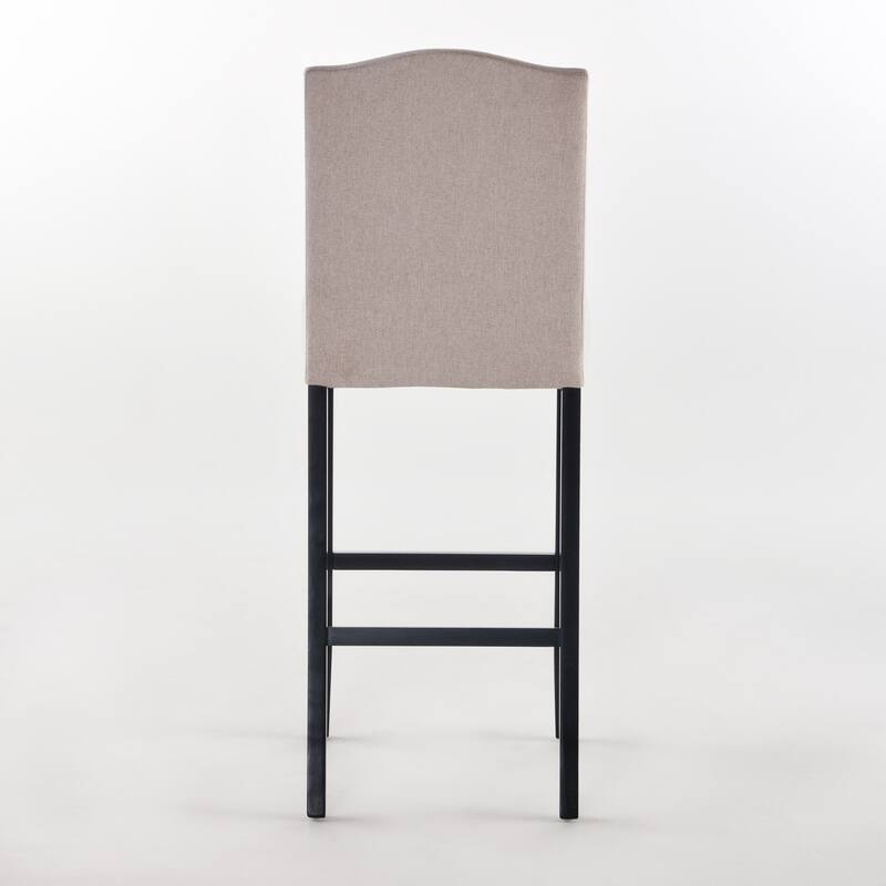 Modern Set of 2 Bar Stools with Leather Cushioned Backrests, Nailhead Trim, Solid Wood Legs for Dining Room Living Room Bar