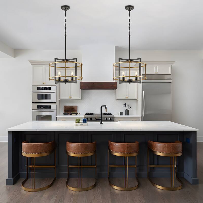 Starsky 4-Light Farmhouse Lantern Chandelier with Open Metal Cage - Black