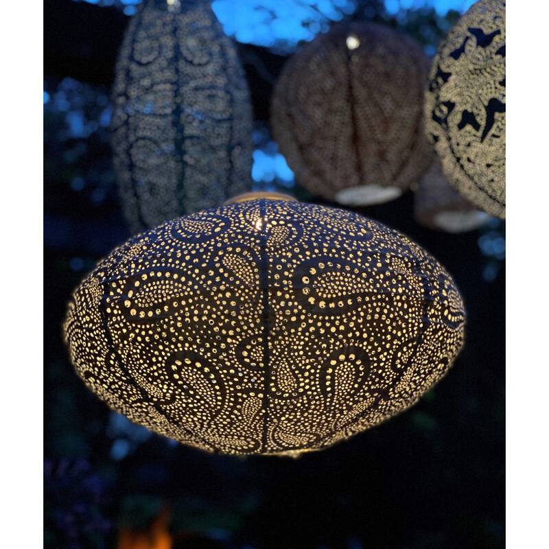 Oval Paisley LED Lighted Bazaar Lantern - 16.5" - Taupe Brown