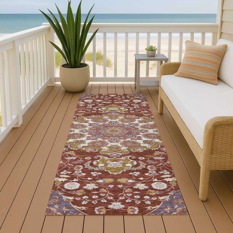 Machine Washable Indoor/ Outdoor Global Eckley Chantille Rug - Burgundy - 2'3" x 7'6"