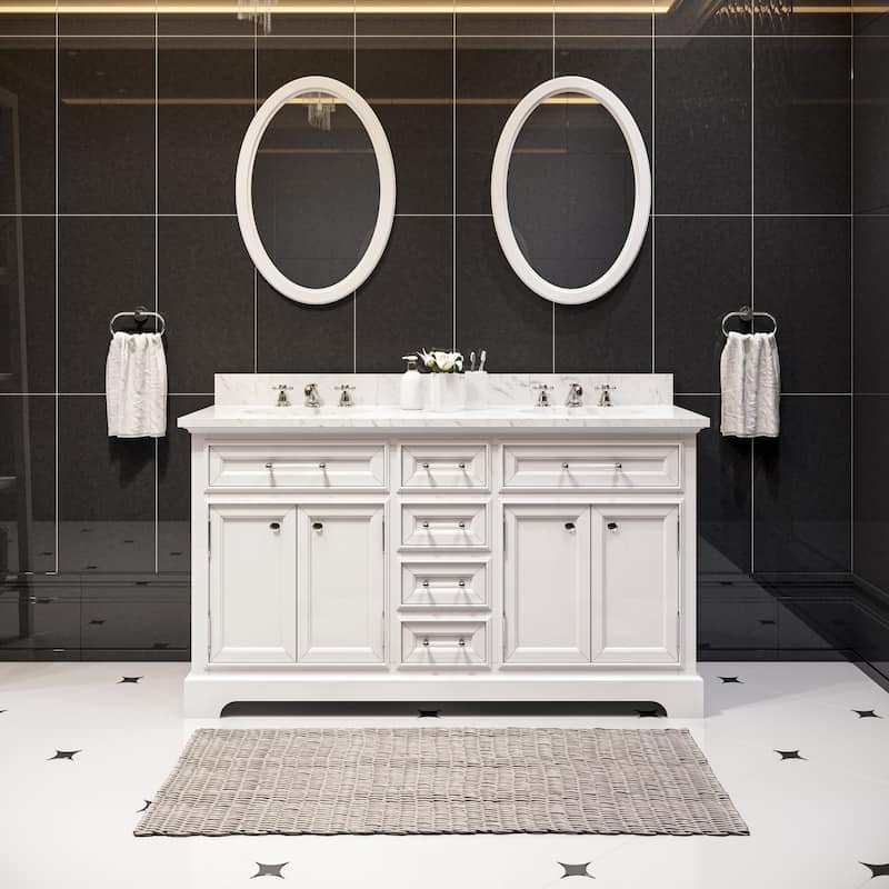 Water Creation Derby 60-inch Solid White Double Sink Bathroom Vanity