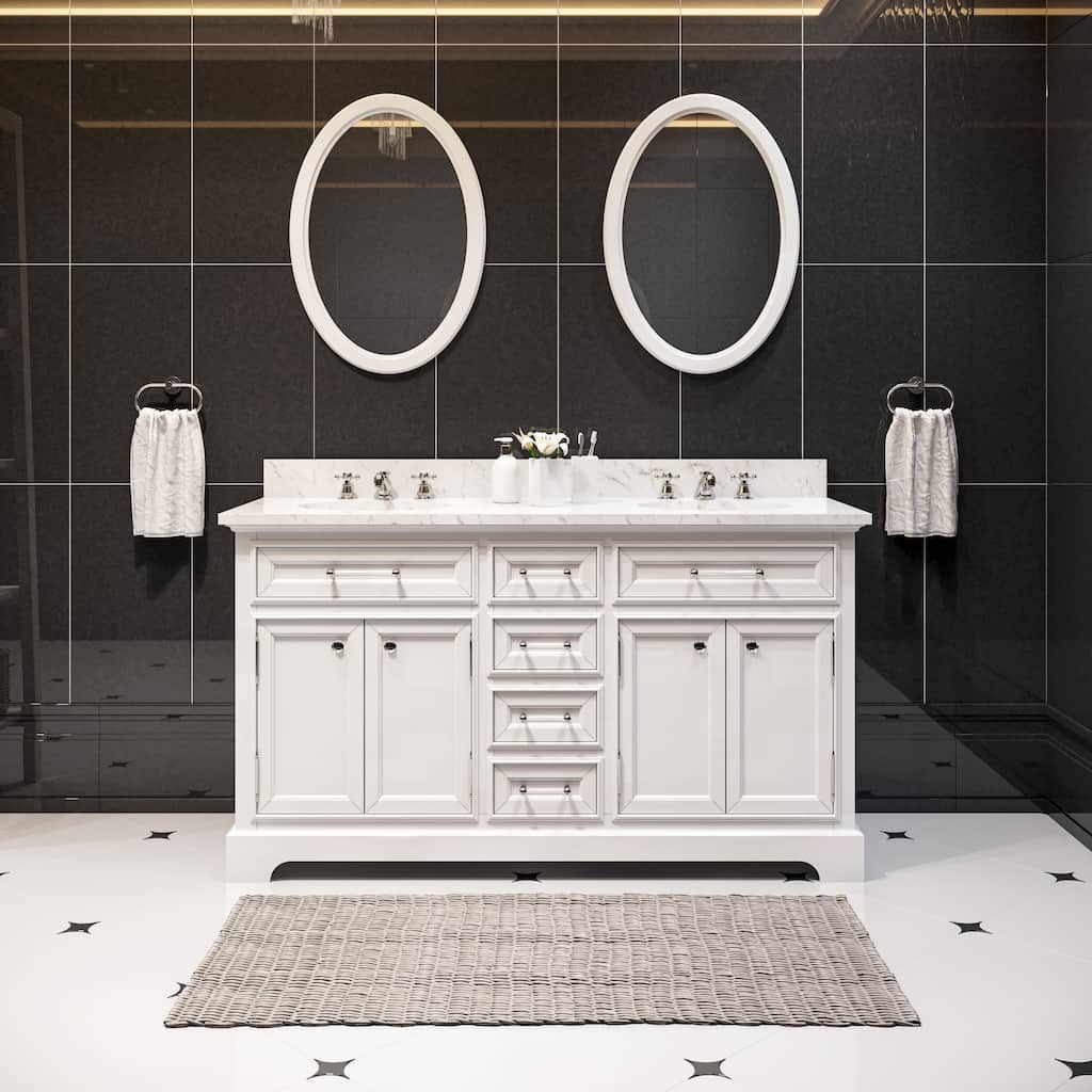 Water Creation Derby 60-inch Solid White Double Sink Bathroom Vanity