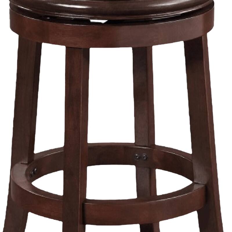 Sabi 29 inch Swivel Counter Stool, Solid Wood, Faux Leather, Brown, Black