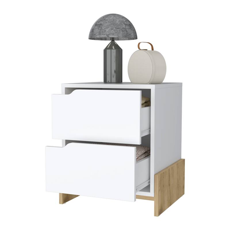 Ralston 2-Drawer Nightstand in White and Macadamia，Suitable for bedrooms,living rooms,apartments