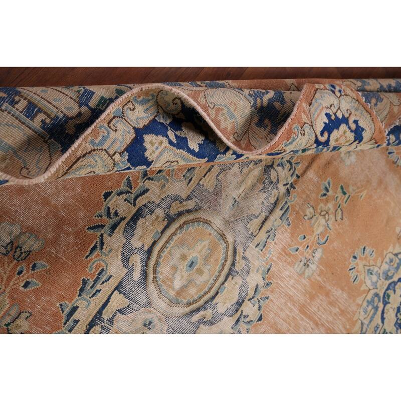 Distressed Kerman Vintage Persian Area Rug Handmade Wool Carpet - 6'4" x 8'11"