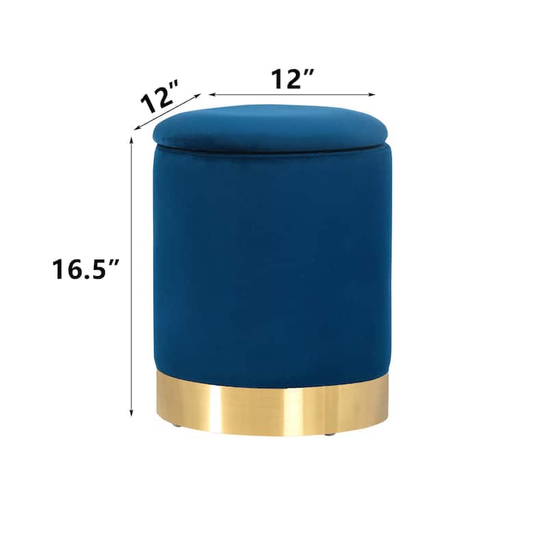 Adeco Round Storage Ottoman Footrest Stool Velvet Gold Plating Base