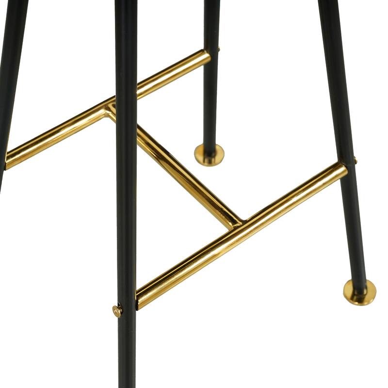 Elira 24" Backless Barstool with Handcrafted Mango Wood Saddle Seat | PVD Coating | Black Iron Legs | Gold Footrest
