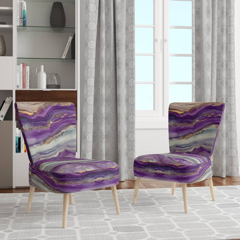 Designart "Coast Blue Sea Waves Watercolour" Upholstered Abstract Accent Chair - Modern Arm Chair For Bedroom - Side Chair - Purple