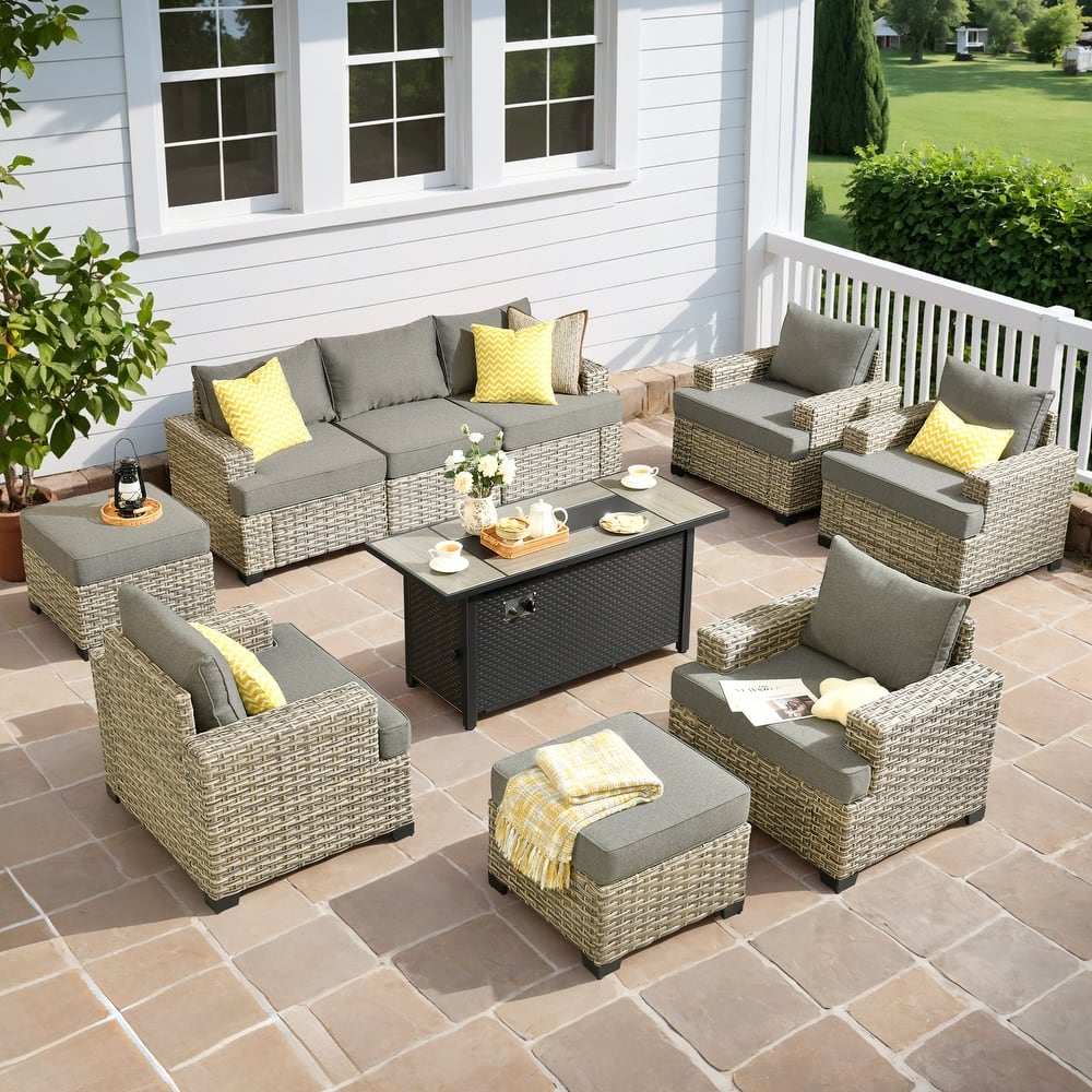 OVIOS 10 Pieces T shaped Wide Armrest Set With 54" Fire Table