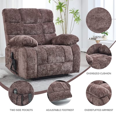 Chenille Upholstery Oversized Power Lift Recliner Massage Chair with Dual Motor and Heat