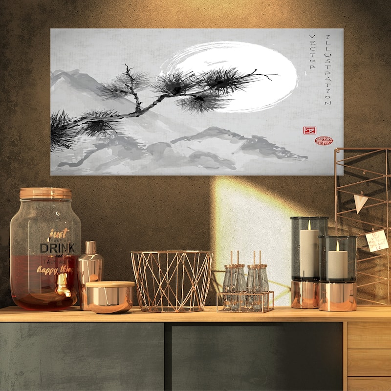 Designart - Pine Tree Branch - Japanese Canvas Art Print - 32 in. wide x 16 in. high