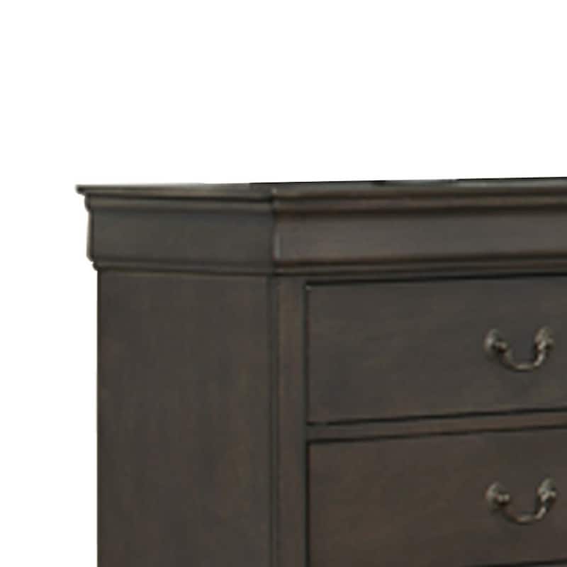 Transitional Wooden Dresser with 6 Drawers and Metal Handles, Gray