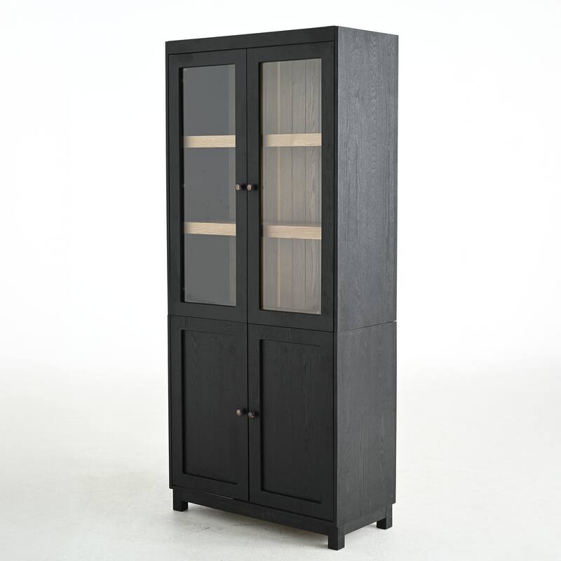 74.5'' Tall Display Cabinet with Glass Doors, Modern Style China Cabinet, Curio Cabinet for Collectibles Figures Trophies