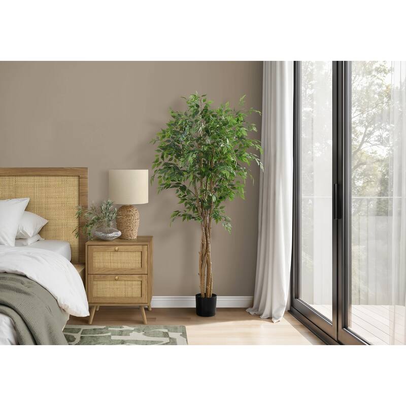 Artificial Plant, 79" Tall, Ficus Tree, Floor, Real Touch, Potted, Green Leaves, Black Pot - Green
