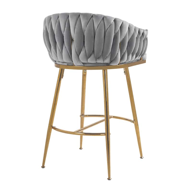 26''Counter Height Bar Stools Velvet Kitchen Island Counter Bar Stool With Hand- Wave Back,Golden Chromed Base And Footrest