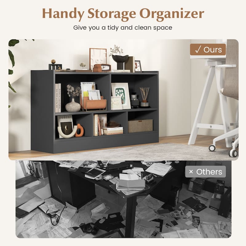 Kids Storage Cabinet with 5 Cubes and Display Shelf Bookcase Organizer for Bedroom and Playroom - 44" x 12" x 24" (L x W x H)