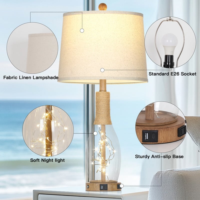 Set of 2, 30-Inch Table Lamps with USB & Type-C Ports, AC Outlet, and Touch Control - 12.5'' x 12.5'' x 28''