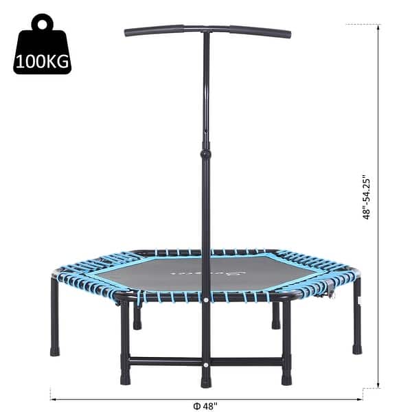 dimension image slide 3 of 2, Soozier Portable & Foldable Small Exercise Trampoline with 3-Level Adjustable T-Bar, Great for Adults Working Out