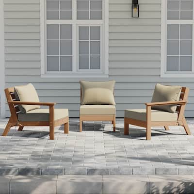 Polytrends Birchwood All Weather HDPE Outdoor Patio Deep Seating Teak Sofa With Cushions (3-Piece)