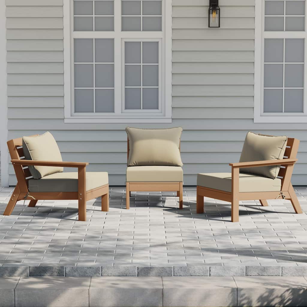 Birchwood All Weather HDPE Outdoor Patio Deep Seating Teak Sofa With Cushions (3-Piece)