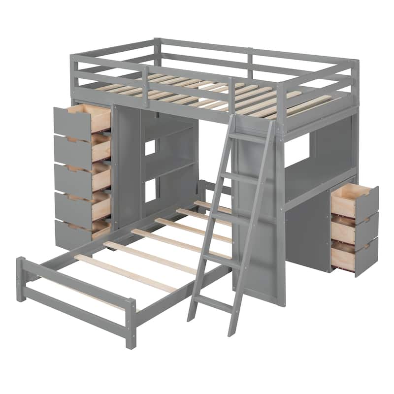 Twin over Twin Bunk Bed with LED Light and USB Ports, White