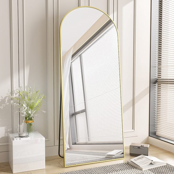 slide 2 of 13, Arched Wall Mounted Full Length Mirror Large Standing Mirror 71"x30" - Gold