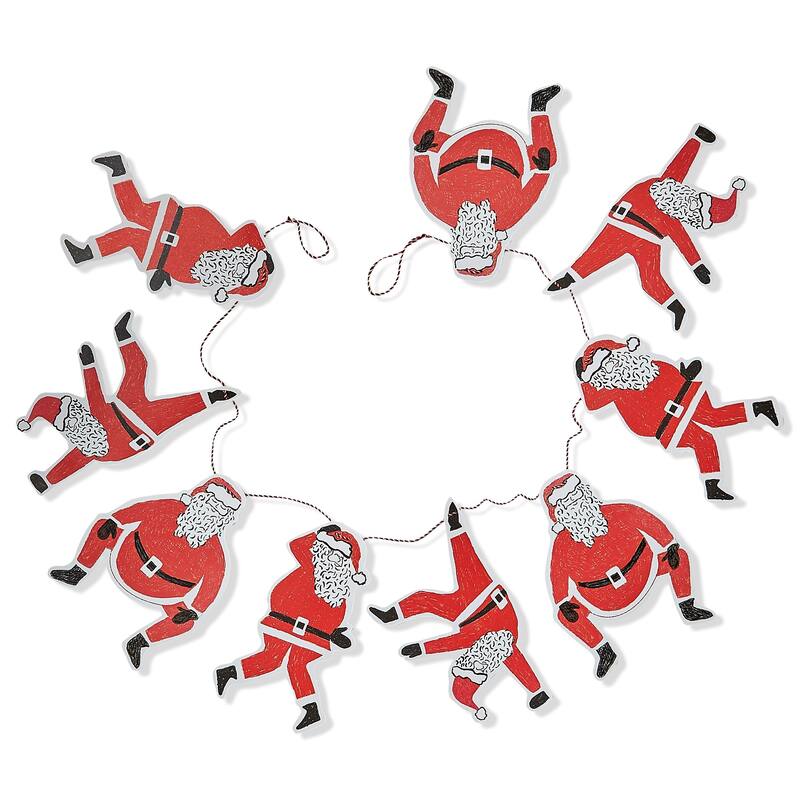 Paper Dancing Santa Garland - 78.7" Holiday Wall Decor for Indoor Use - Red Christmas Banners and Garlands