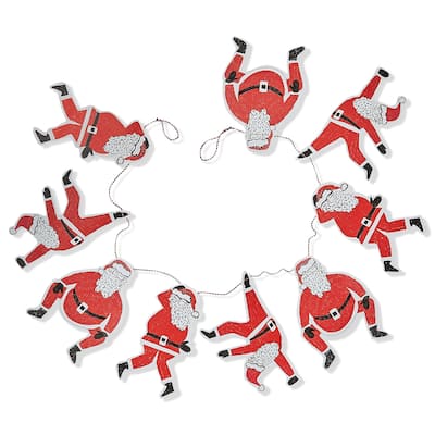 Paper Dancing Santa Garland - 78.7" Holiday Wall Decor for Indoor Use - Red Christmas Banners and Garlands
