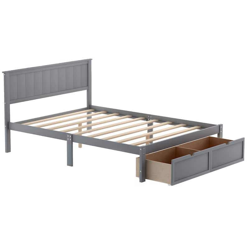 Wood Platform Bed with Under-Bed Drawer Storage, No Box Spring Needed