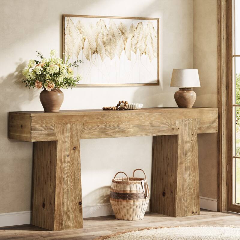 Solid Wood Entryway Console Table, Sofa Behind Table, Living Room Hallway Foyer Accent Table