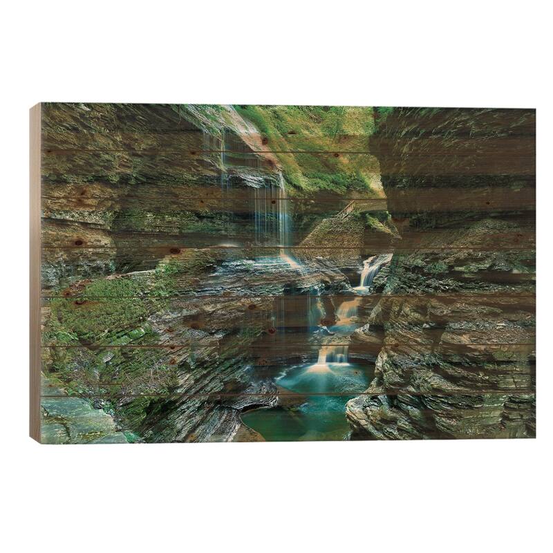 Rainbow Bridge & Falls, Watkins Glen State Park, New York Print On Wood by David Gardiner - Multi-Color - 18x26x1.5